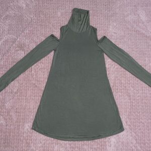 Michael Lauren Revolve Green Harp Open Shoulder Turtleneck Thumbhole Dress